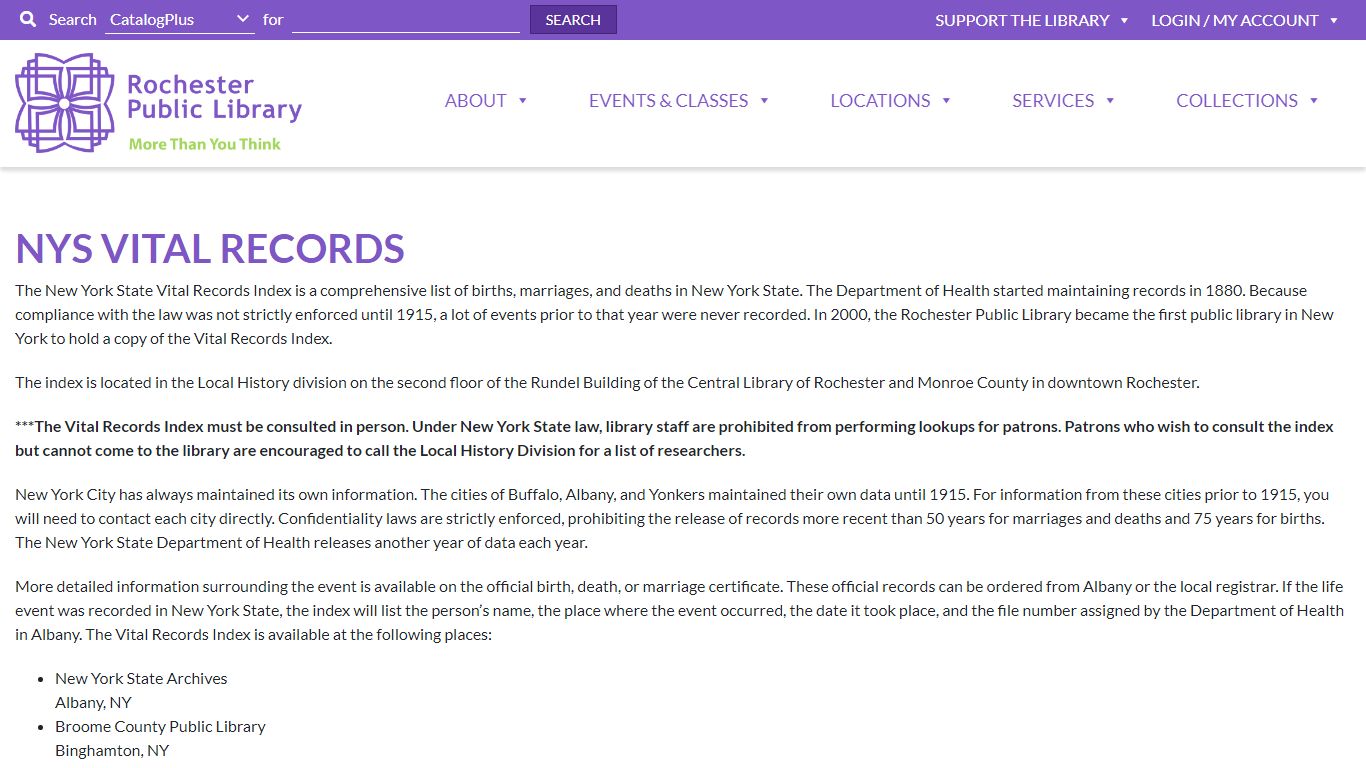 NYS Vital Records - Rochester Public Library