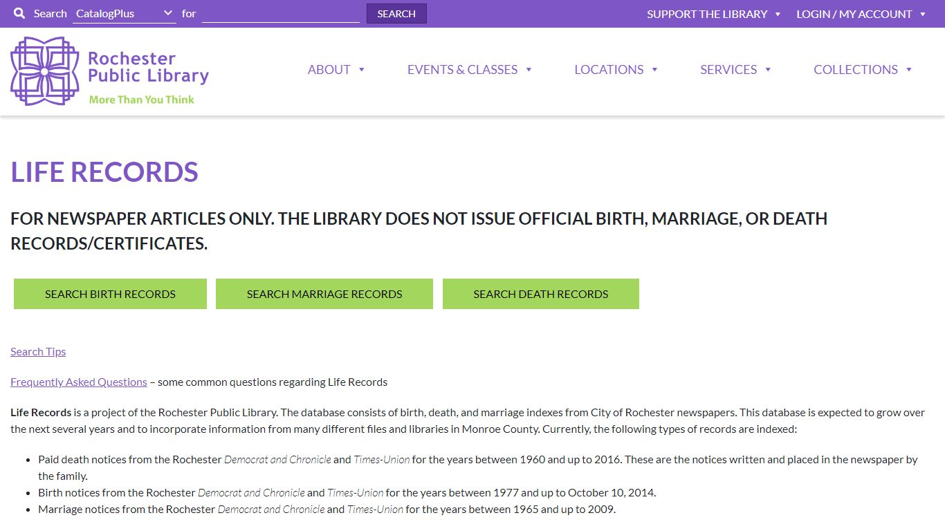 Life Records - Rochester Public Library